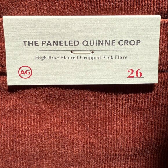 AG Jeans Paneled Quinne Crop High Rise Pleated Cropped Kick Flare Rich Crimson - Picture 7 of 8